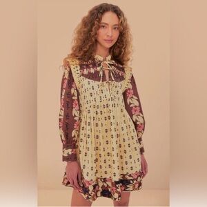 NWOT FARM Rio Ainika floral cream open yoke mini dress in XL